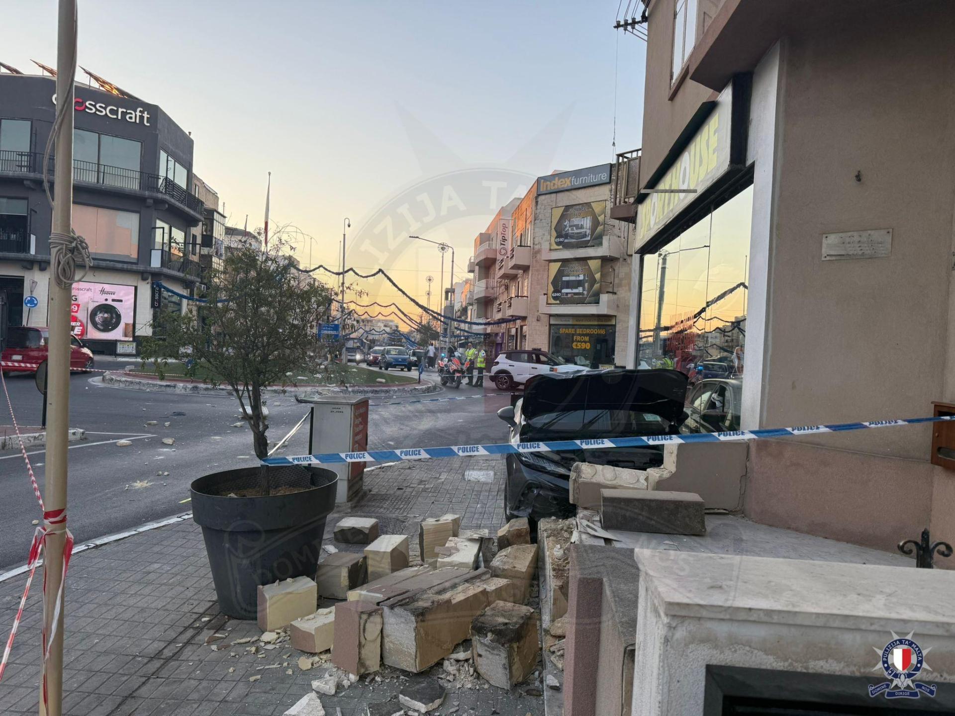 The damage to the resident's parapet following the crash. Photo: Malta Police Force