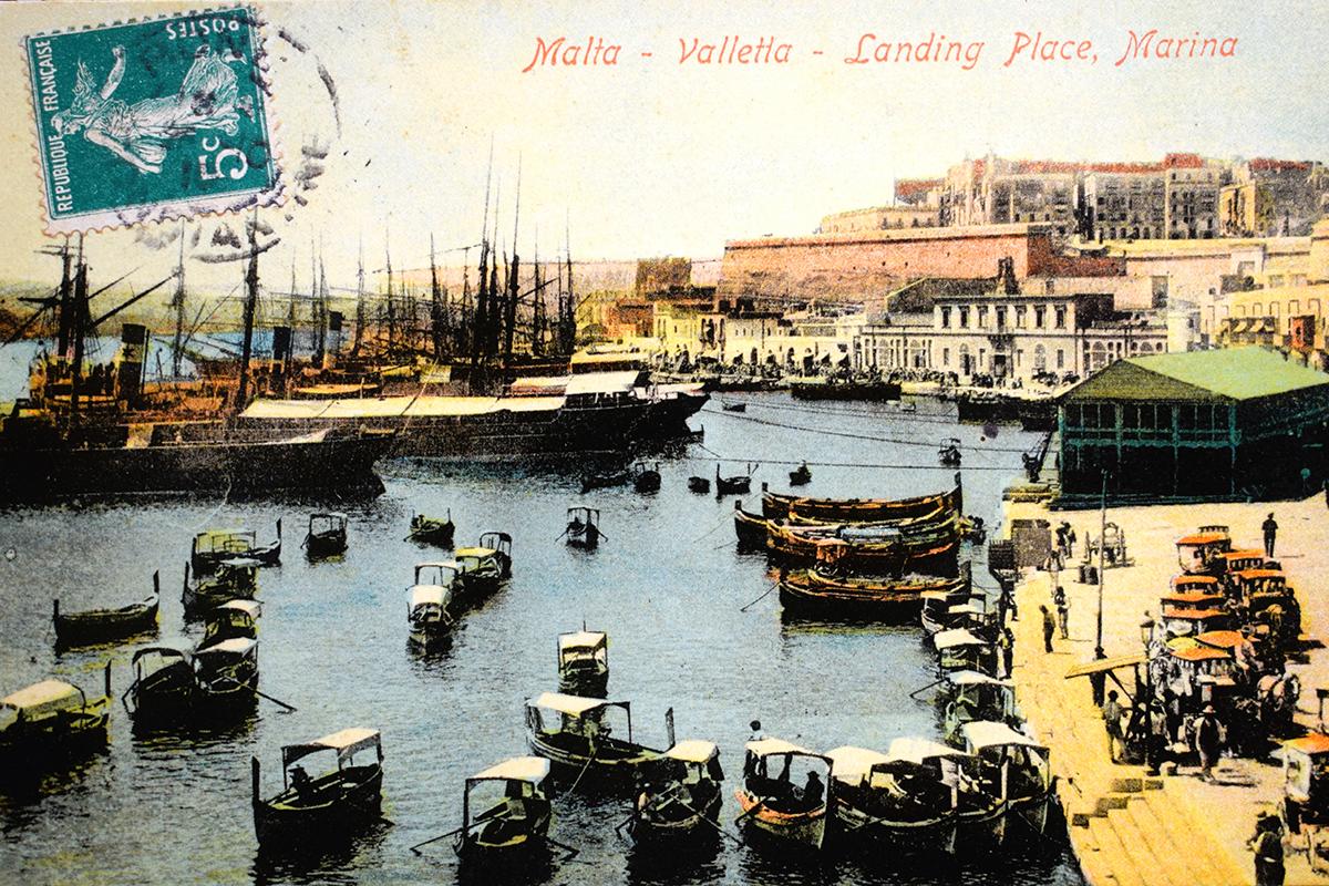 Landing Place, Marina. Coloured postcard by Bonello.