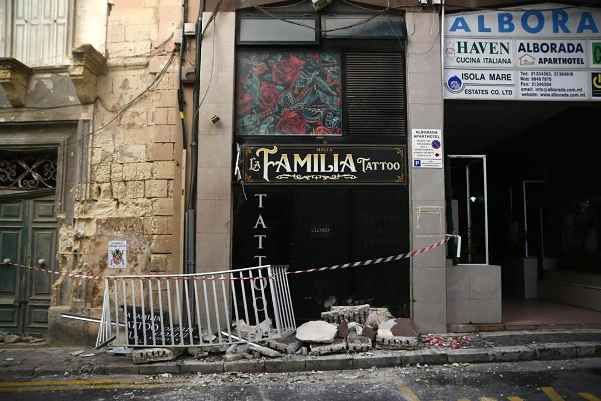 Debris in High Street, Sliema, after a balcony collapsed in 2021. Photo: Jonathan Borg