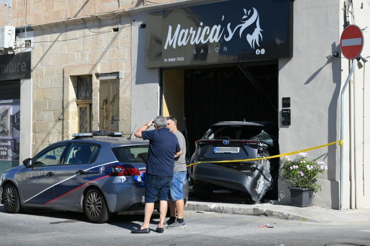 The cab smashed through the glass doors of Marica's hair salon in Santa Venera. Photo: Matthew Mirabelli
