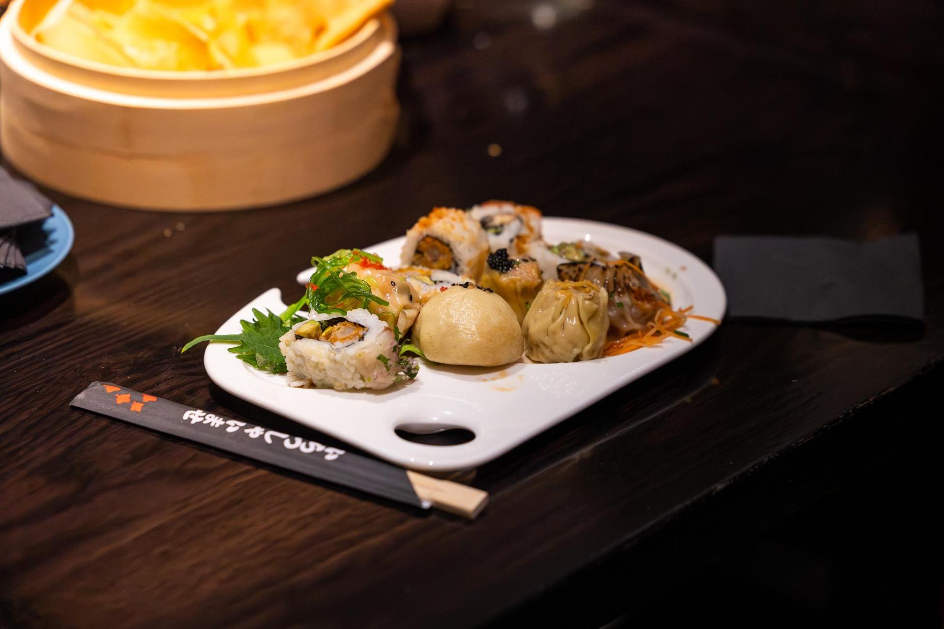 Sushi and dumplings.