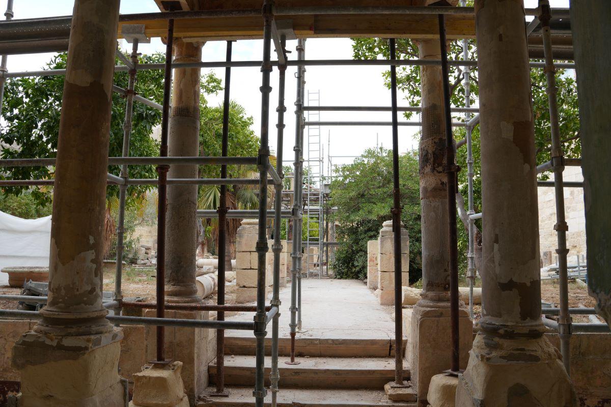 The garden and ongoing works to reconstruct the walkway. Photo: Antoine Farrugia Lauri