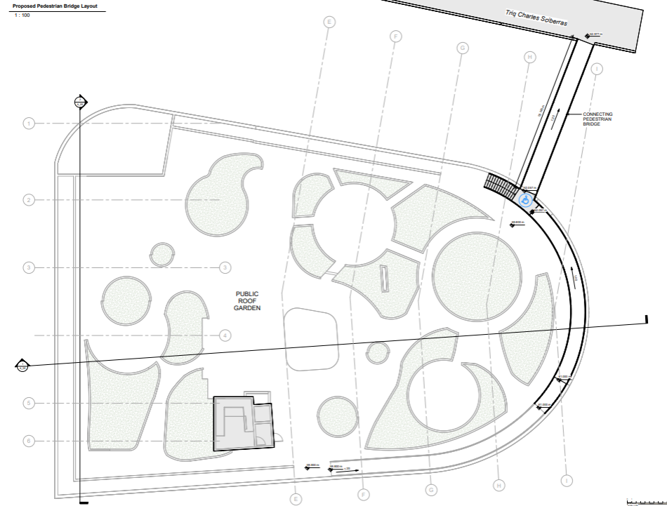 A drawing of the roof public garden, including the pedestrian bridge. Photo: PA