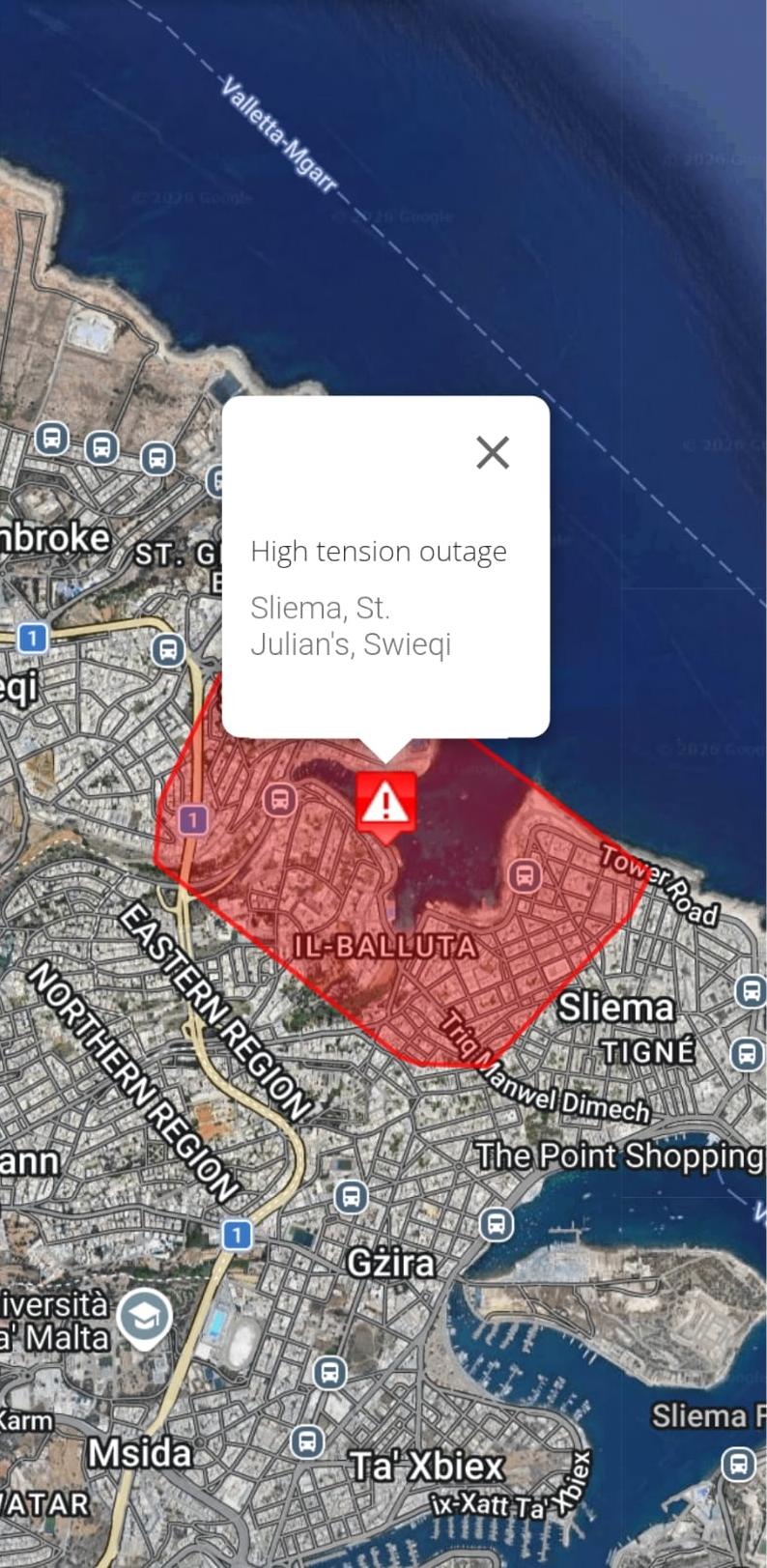 Screenshot of Enemalta's outage map on Thursday night Photo: Enemalta