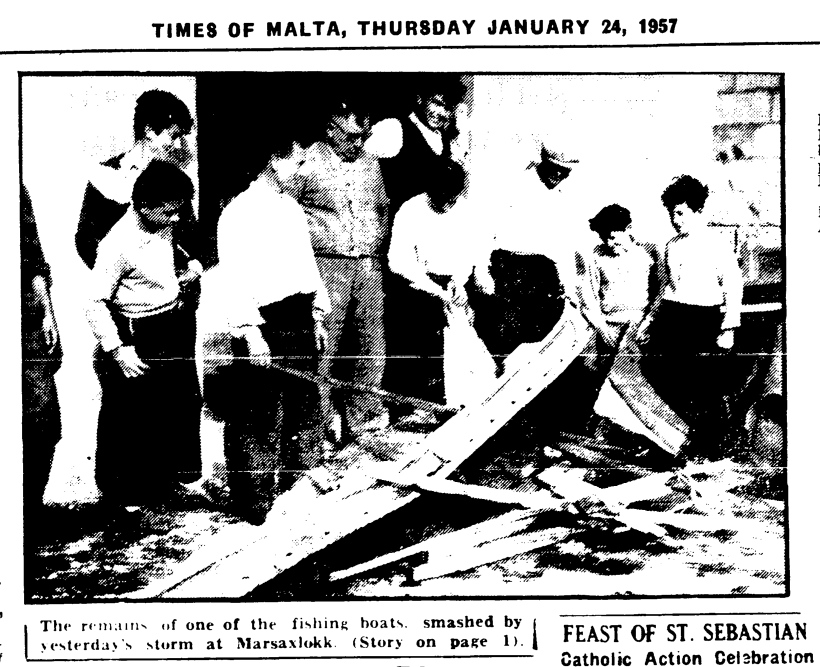 The remains of a fishing boat that was battered in the storm of 1957. Photo: <em>Times of Malta</em>