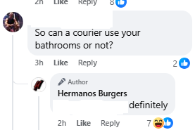 Hermanos has said it will allow couriers to use their bathrooms.