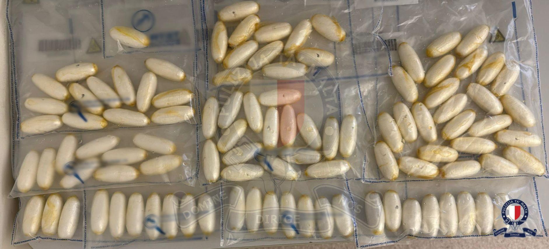 Police found around 100 capsules in the man's stomach. Photo: Malta Police Force.