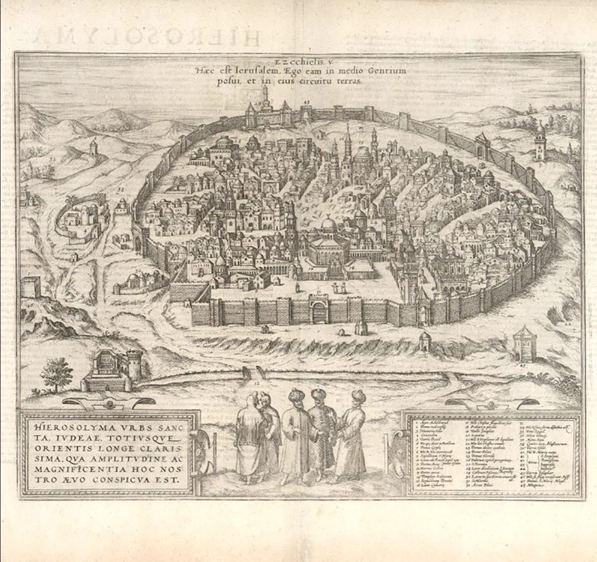 Braun &amp; Hogenberg map of Jerusalem, 324mm by 413mm, c.1572.