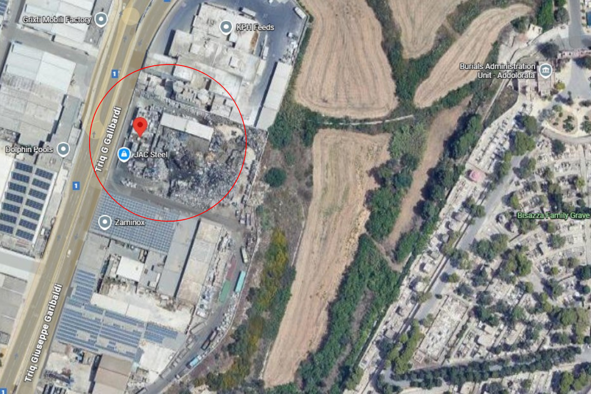 The location of the fire, circled, which is near an animal feed storage facility. Photo: Google Maps