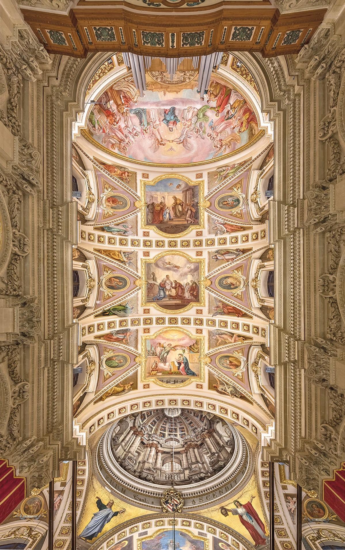 The vault of the Gozo Cathedral decorated and painted a fresco by Ġanni Vella. Photo: Daniel Cilia