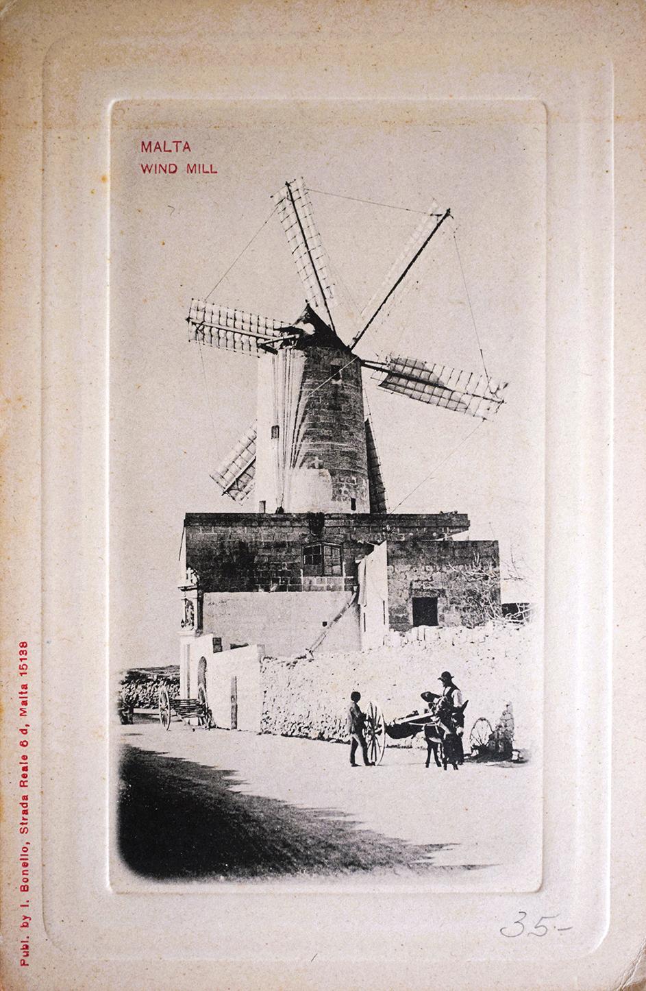 A windmill from the 1903 embossed set by Bonello.