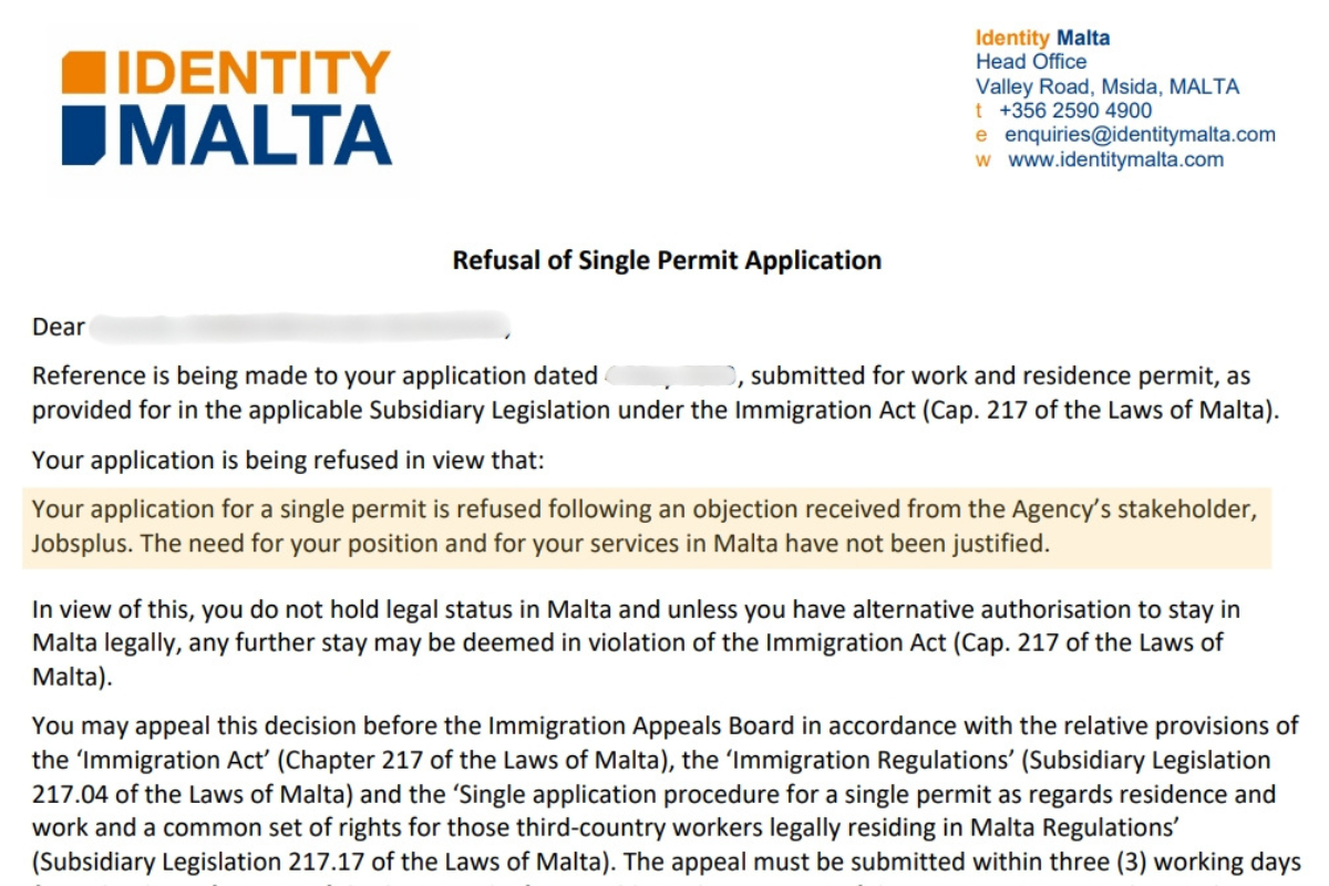 After several warnings and reminders, Identit&agrave; would refuse to issue the single work permit.