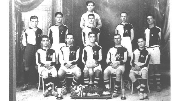 Floriana Tigers, 1926-27 Amateur League and Amateur Cup winners. Recognisable in the picture are Tom Hedley (standing first on left), Fredu Chetcuti (standing first on right) and Harry Samuel (sitting second from left).
