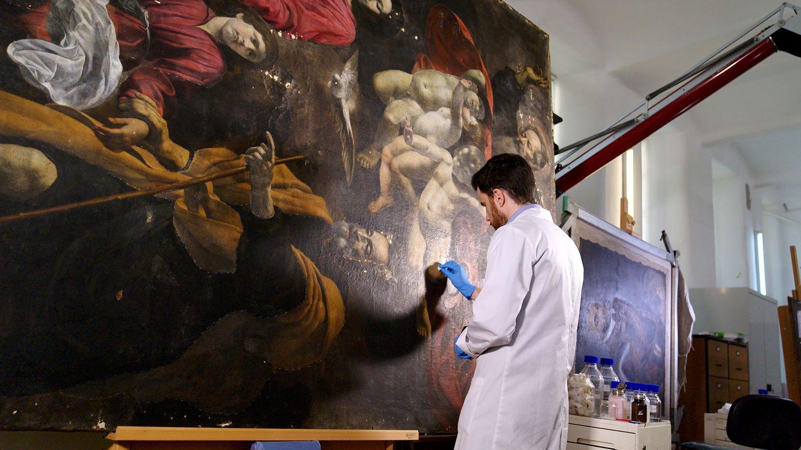 Removal of non-original varnish.