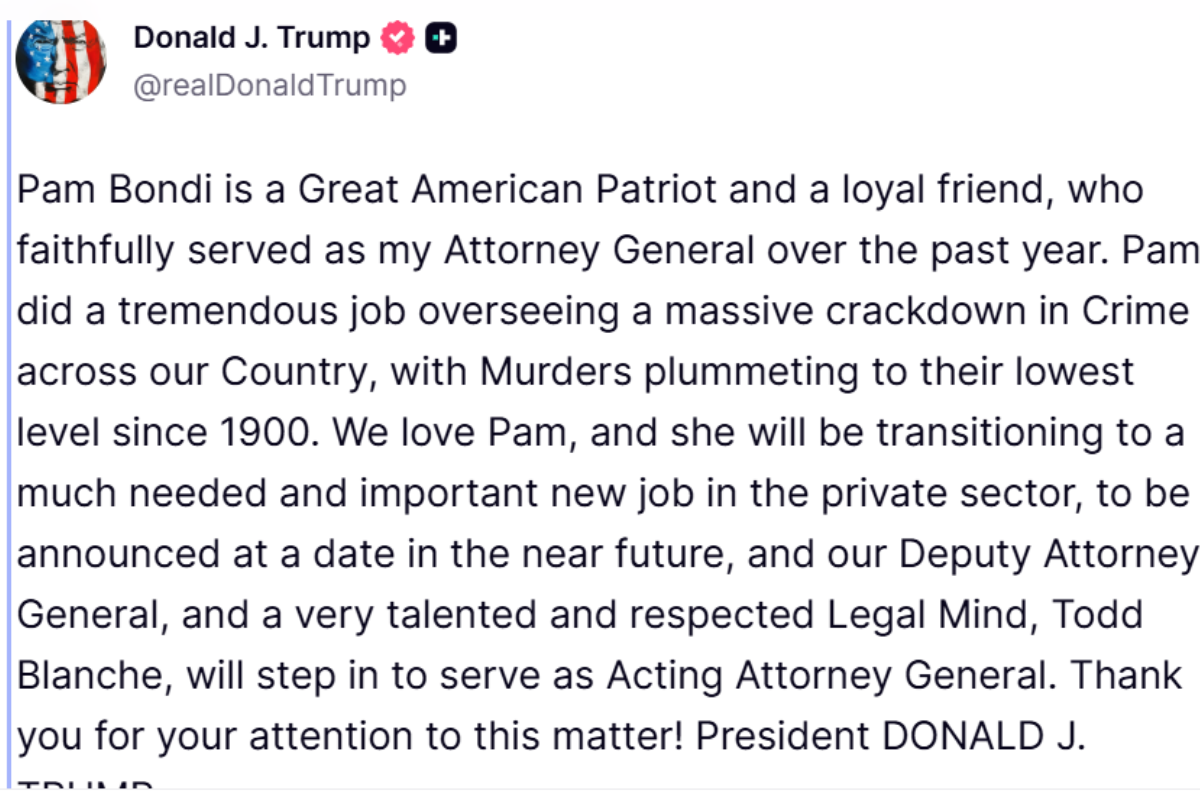 President Donald Trump announced the news on his Truth Social platform on Thursday. Photo: Truth Social