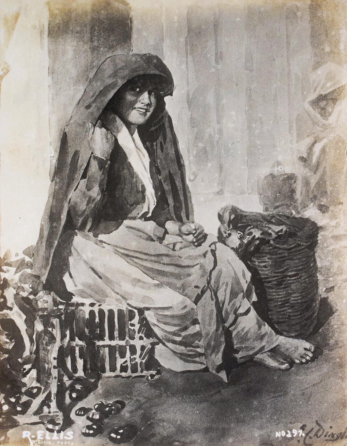 'Sitting Woman Greengrocer', by Caruana Dingli. An Ellis postcard