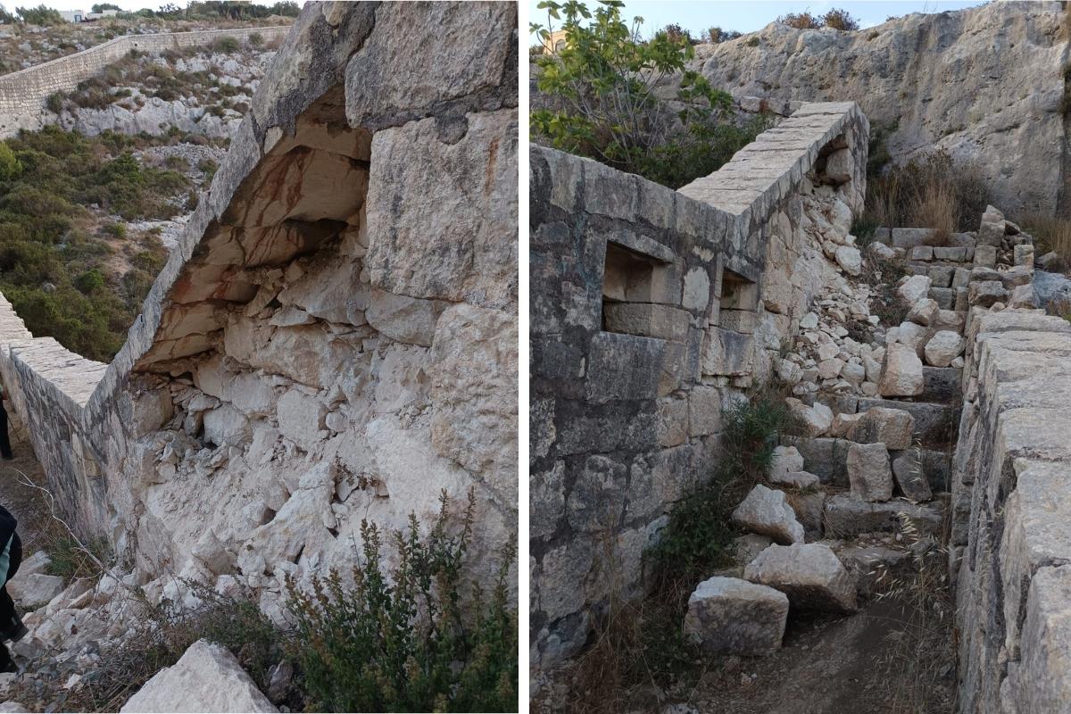 The collapsed wall. Photos: Ray Cachia Zammit