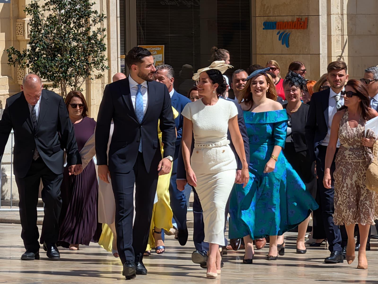 Opposition leader Alex Borg and his partner Sarah Bajada lead PN MPs into parliament. Photo: Chris Sant Fournier