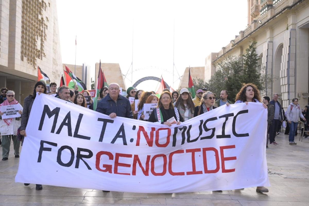 The protest started outside parliament and continued through Valletta ending outside the Culture Ministry. Photo: Matthew Mirabelli