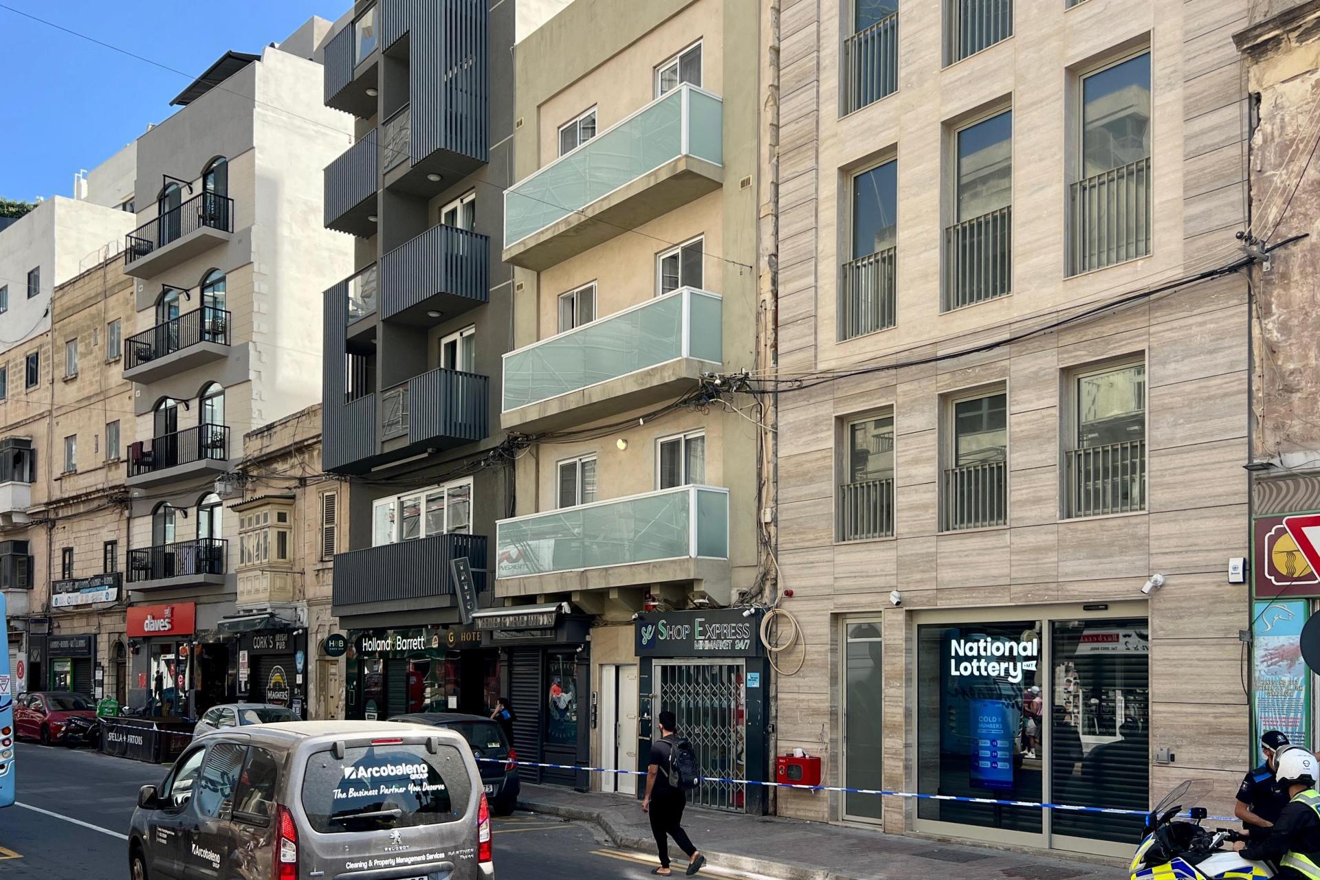 Buildings cordoned off after evacuation on St George's Street, Paceville. Photo: Chris Sant Fournier