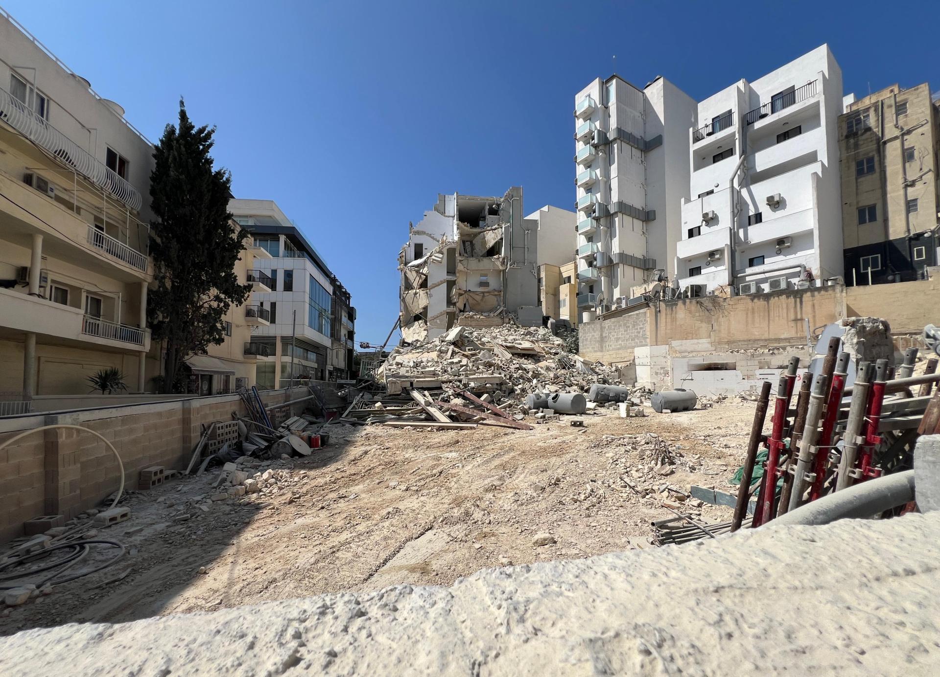 The collapse in Paceville last Wednesday. Photo: Chris Sant Fournier