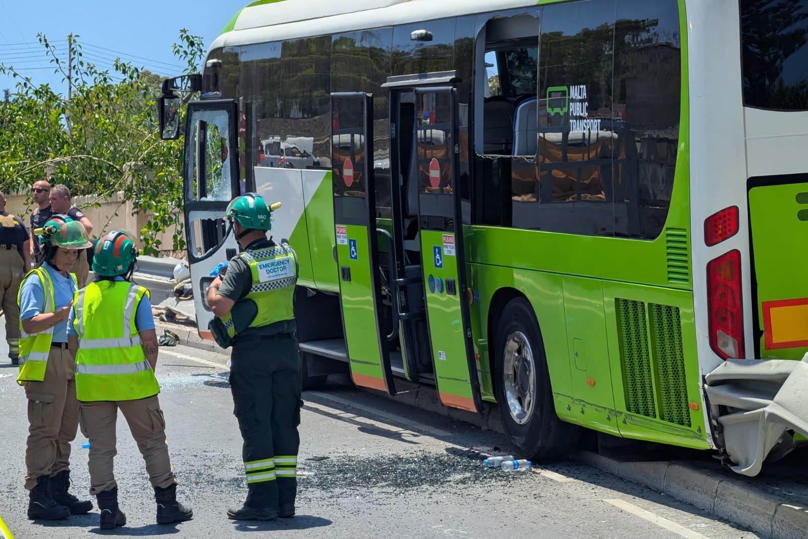 The bus came to a halt when it hit a central strip. Photo: Chris Sant Fournier