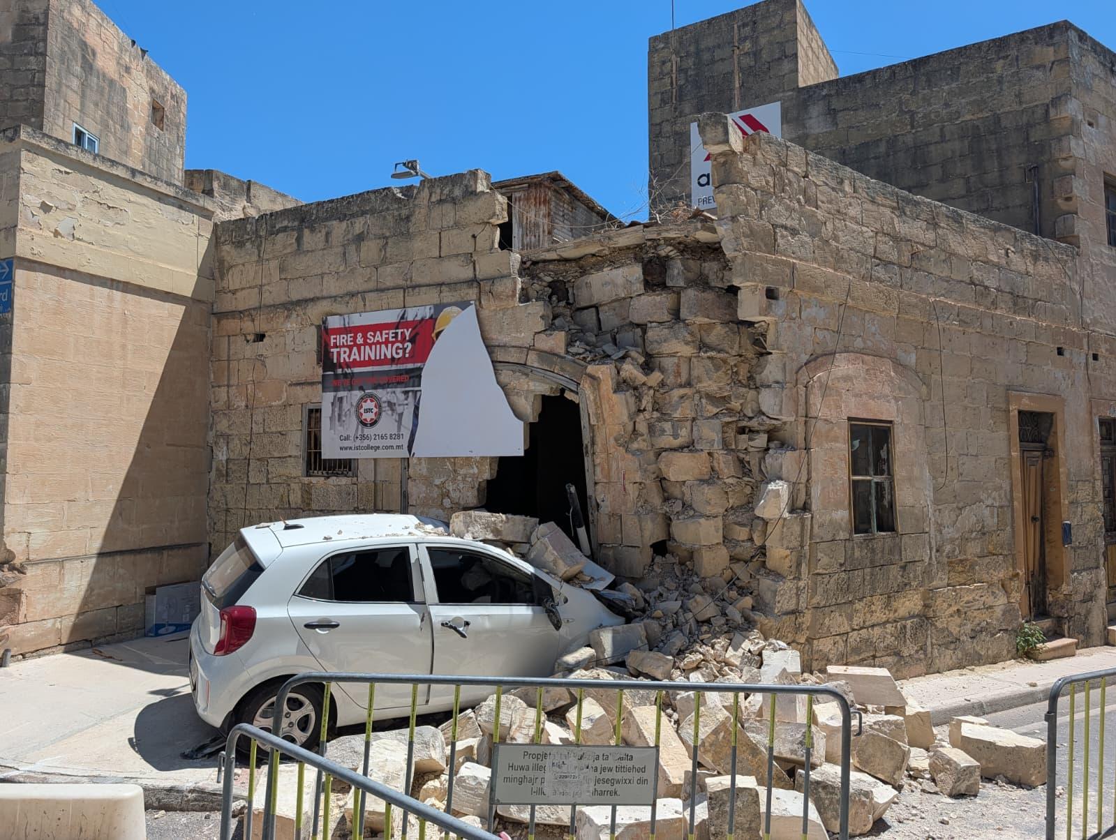 A car, which was being driven by an underage teenage driver, crashed into the building in Attard on July 2. File photo: Chris Sant Fournier