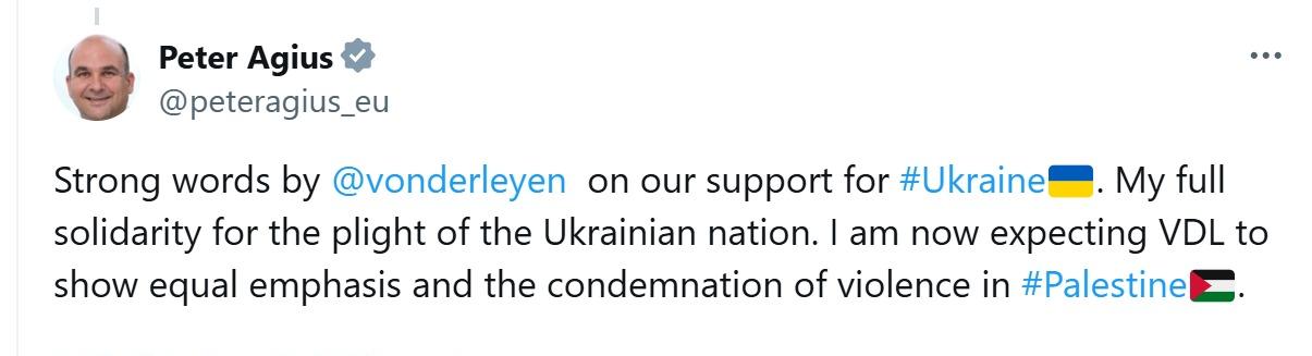 MEP Peter Agius' tweet on Wednesday. Photo:X