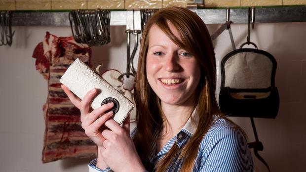 Jocelyn Mather with her range of accessories made from tripe. Photo: Edinburgh Napier University/PA