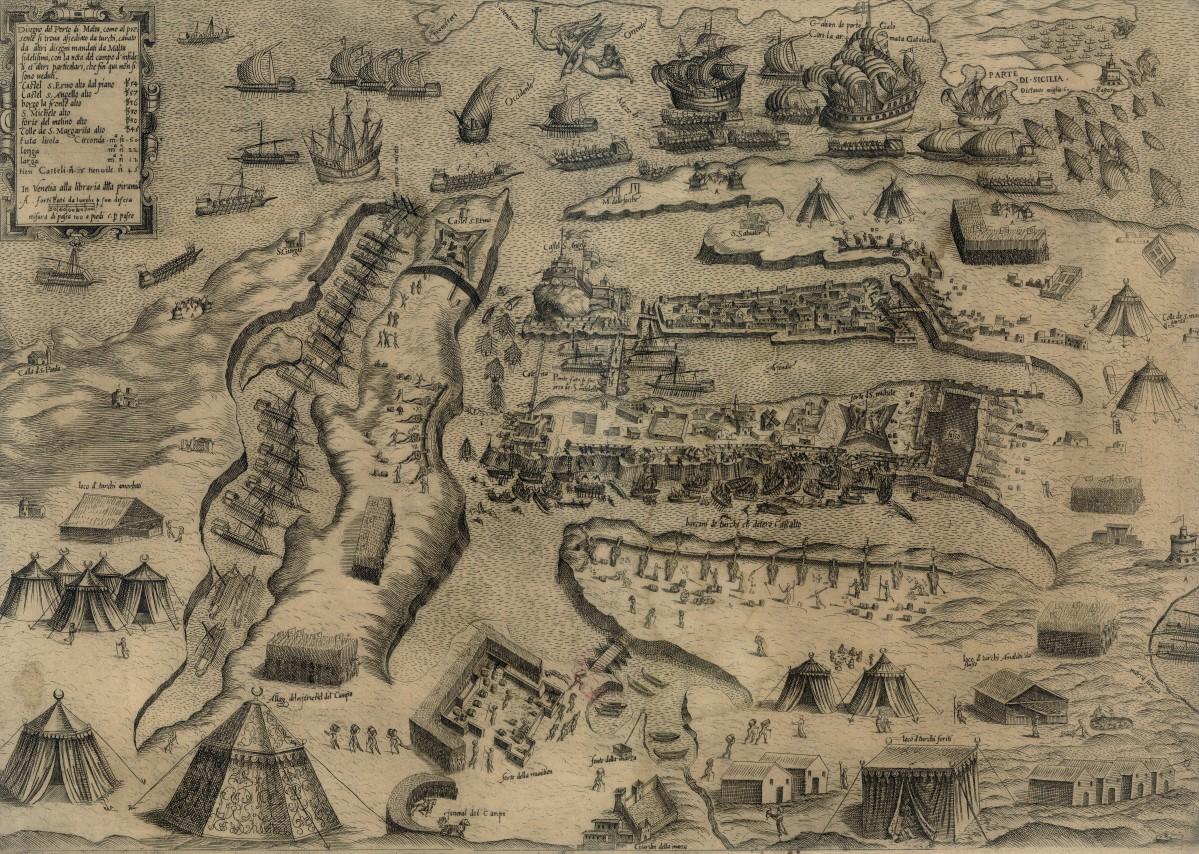Disegno del Porto di Malta&hellip;, by G.F. Camocio, September 1565, etching. Map collection, Geography Department, Faculty of Science, Charles University of Prague, Czech Republic. Photo: Charles University of Prague