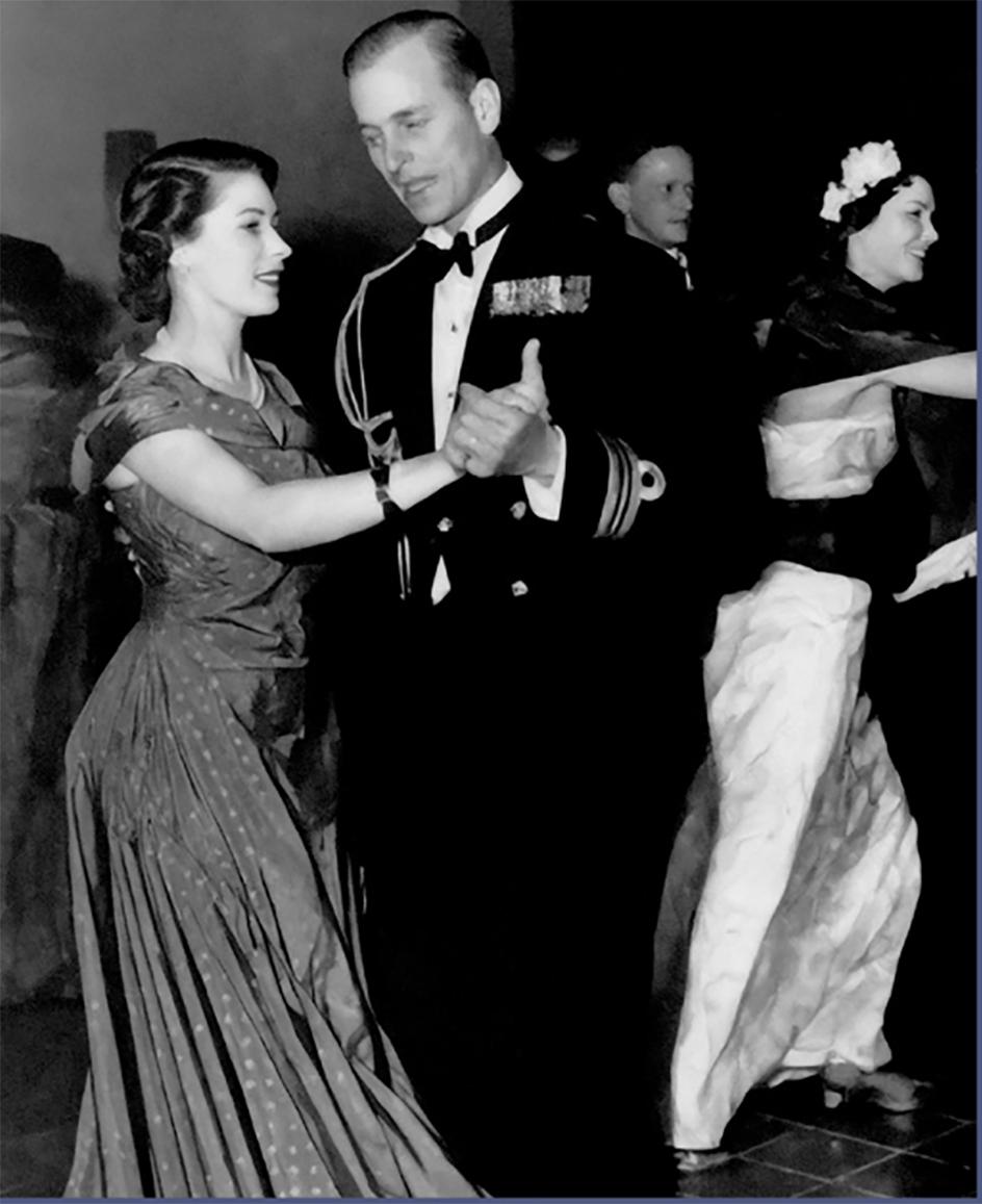 Princess Elisabeth dancing with her husband Philip during the frigate flotilla dance. Photo: Union Club