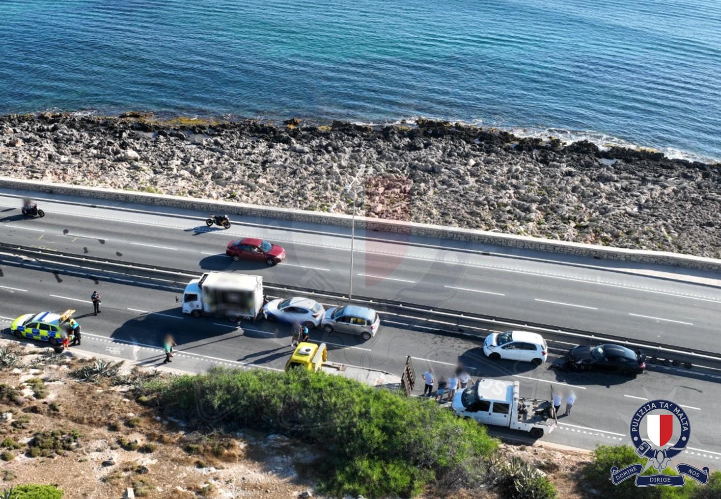 The motorcycle and cars which crashed on Sunday. Police photo.