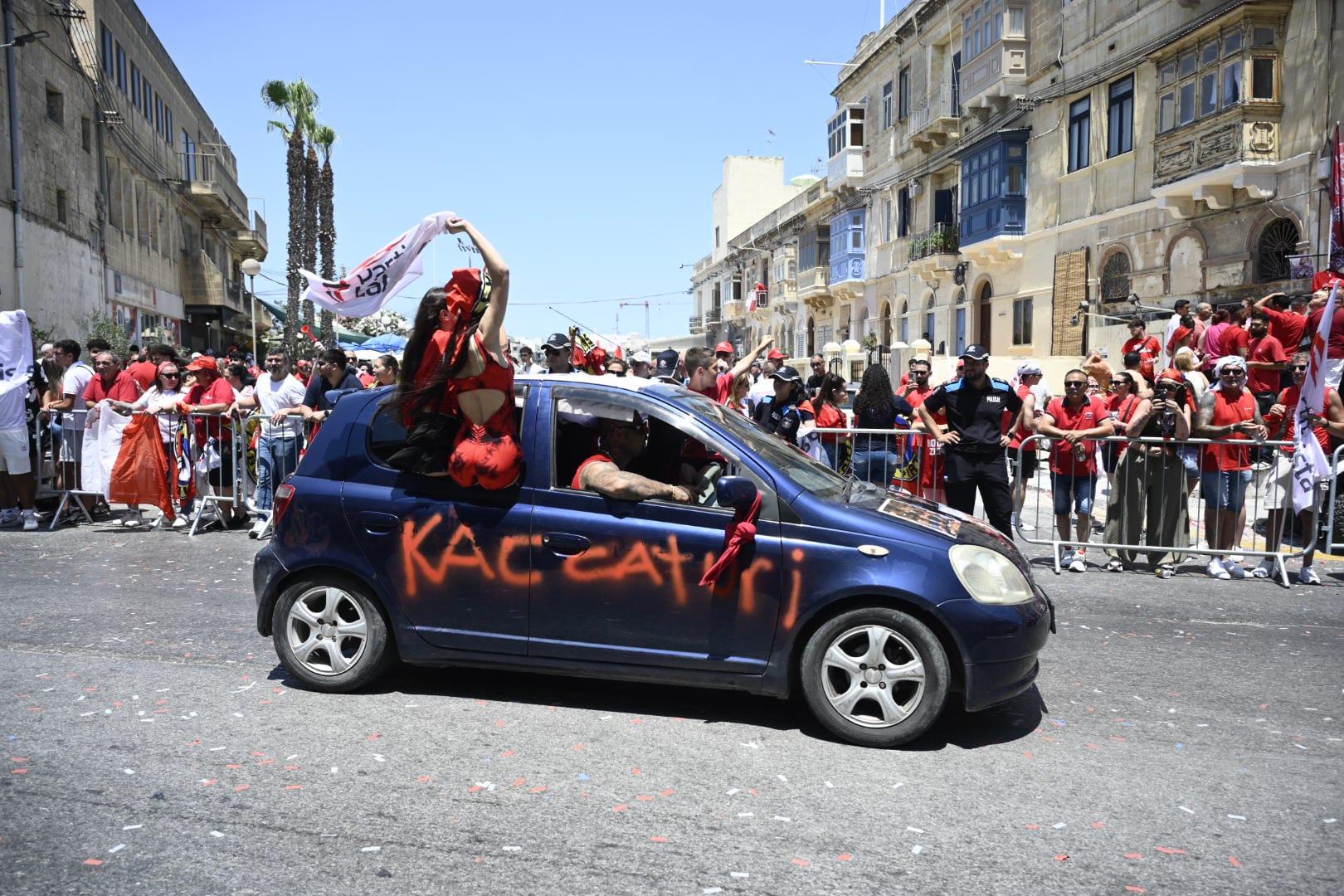Hunters celebrating the Labour victory in Hamrun. Photo: Matthew Mirabelli