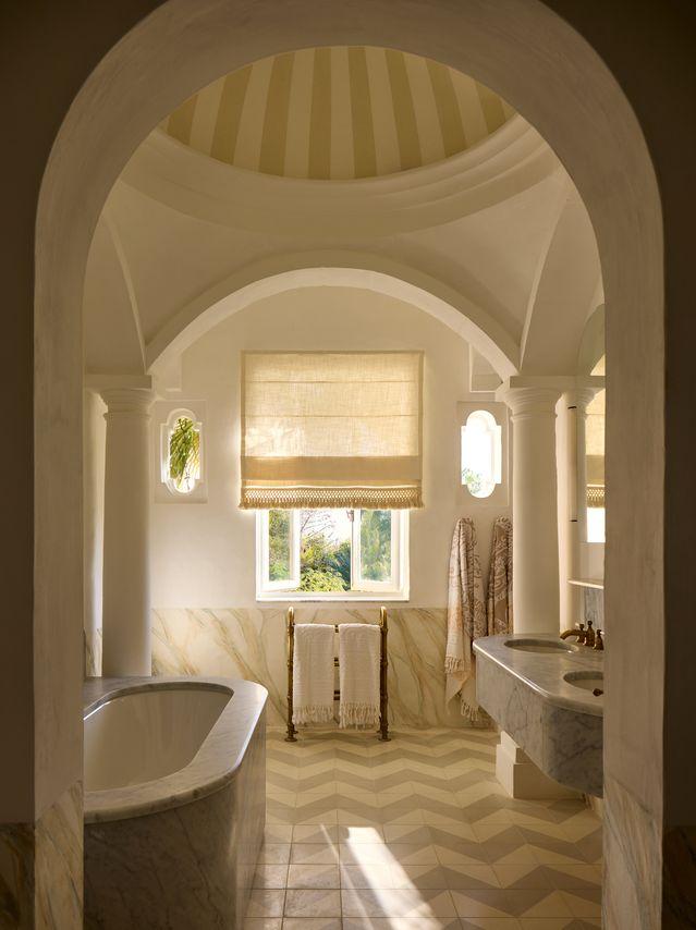 Some bathrooms have marbling hand-painted by Italian artists. Photos: Boz Gagovski