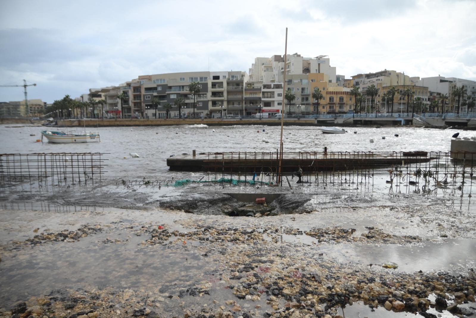Works at the Marsascala promenade have been hauled due to Storm Harry. Photo: Jonathan Borg