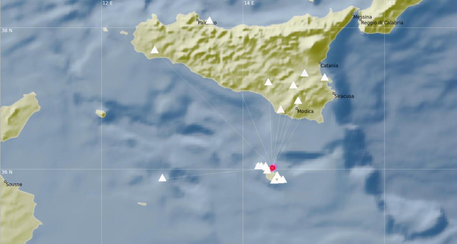 A map showing that the tremor was recorded in Sicily. Photo: University of Malta&rsquo;s Seismic Monitoring Group.