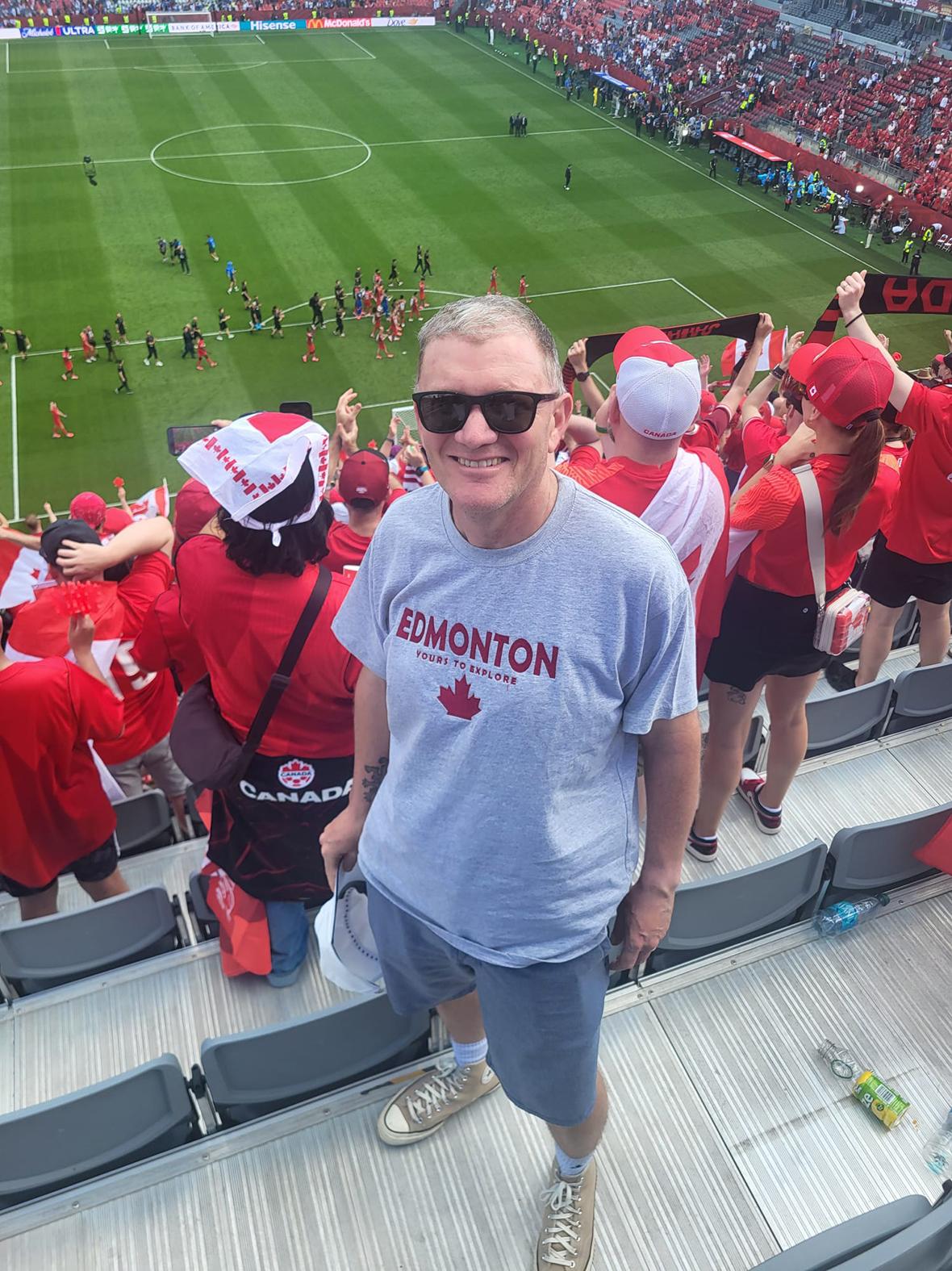 Aidan Mifsud at the Toronto stadium moments before the World Cup in Canada kicked off.