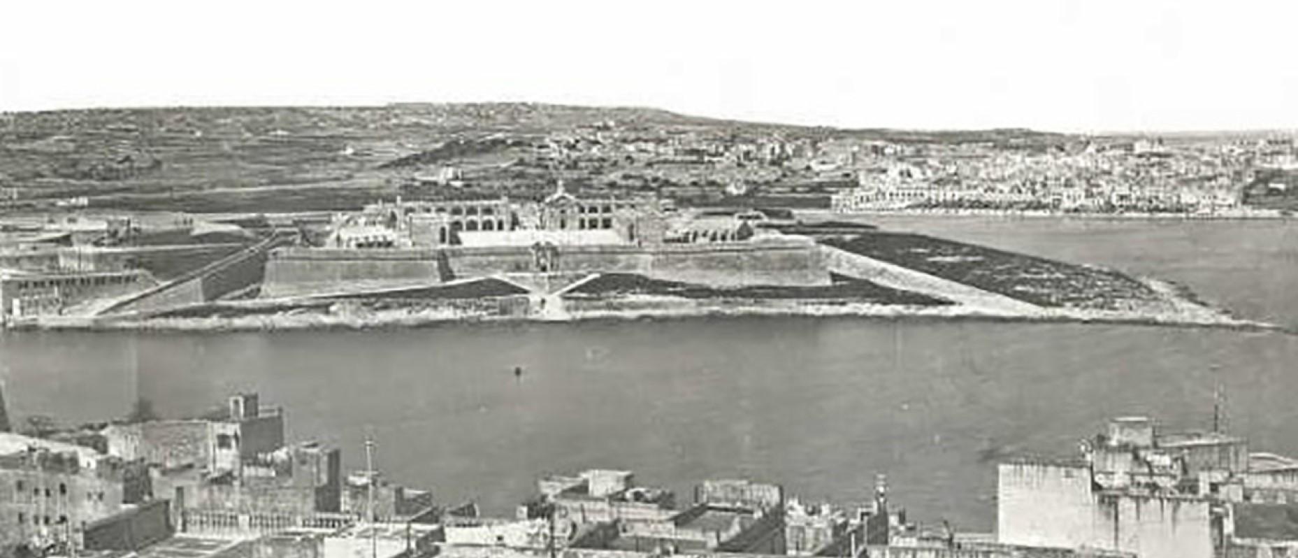 An old 19th-century photograph showing Fort Manoel as viewed from Valletta.