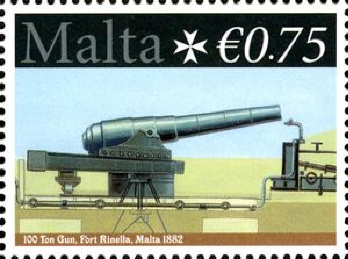 The Rinella 100-ton gun in a commemorative joint stamp issue with Gibraltar in 2010.