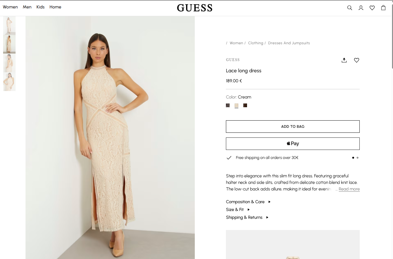 Lace long dress by Guess. Photo: Guess website