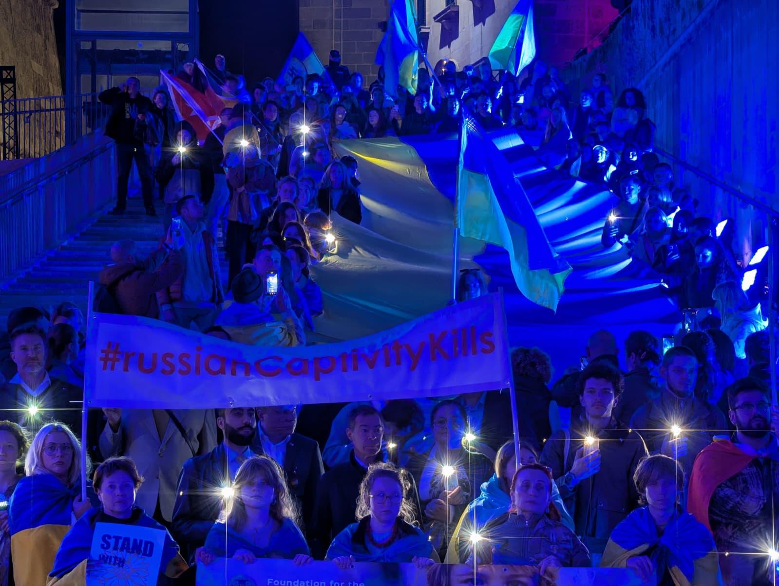 Ukrainians living in Malta gathered in Valletta to mark four years since the Russian invasion. Photo: Chris Sant Fournier