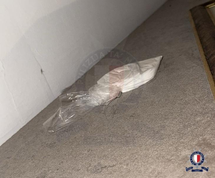One of the packets of white powder suspected to be cocaine found in the residence in Marsalforn. Photo: Malta Police Corps