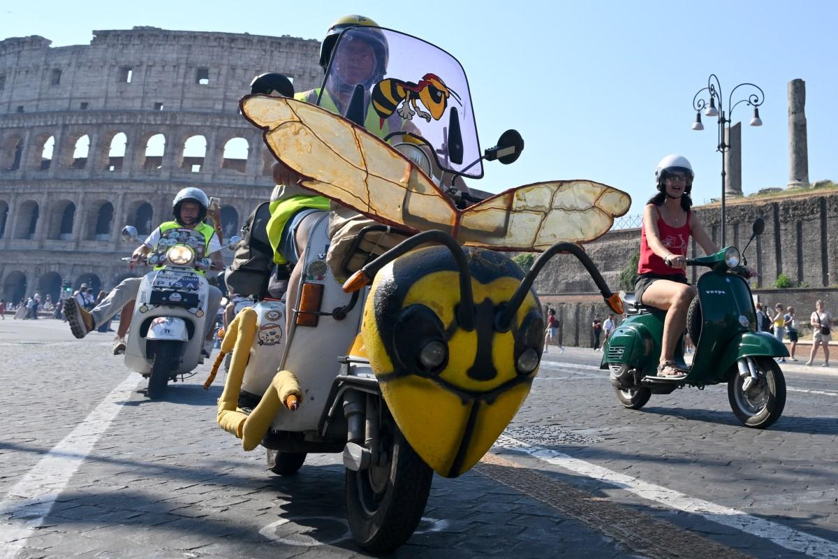 Vespa means wasp in Italian and one enthusiast dressed up his motorbike to reflect this. Photo: AFP