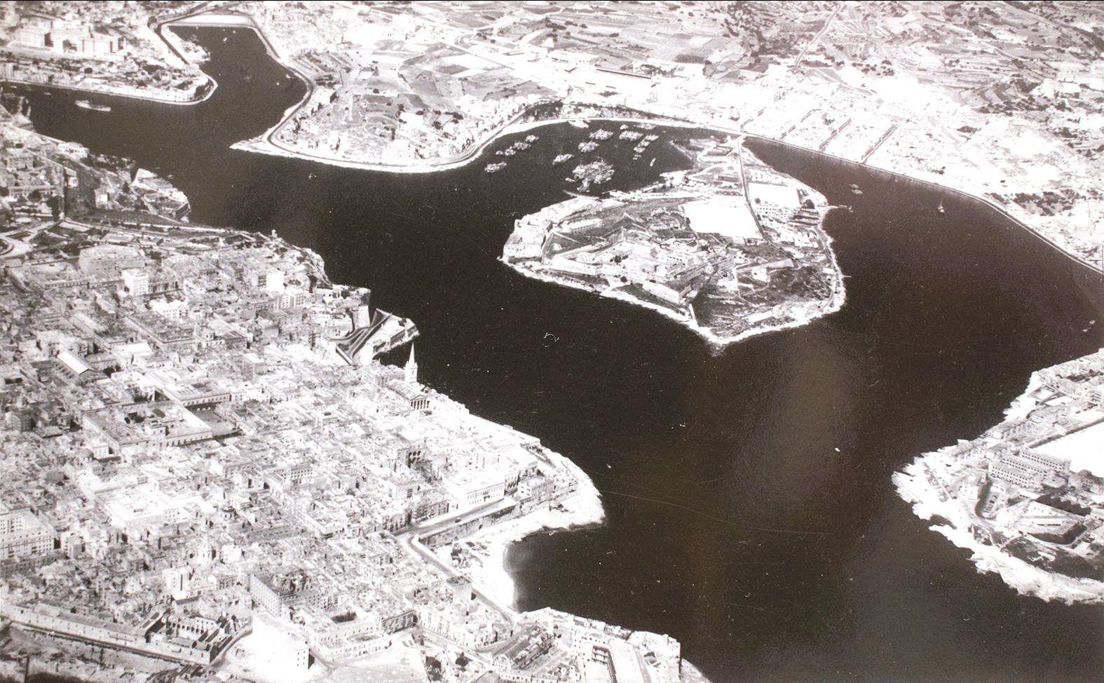 An aerial view of Manoel Island in 1953