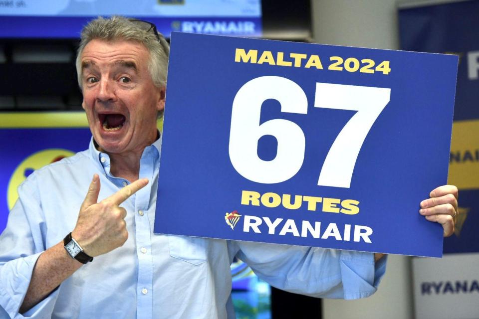 The low-cost airline will now have 67 total destinations taking off from Malta, Ryanair CEO Michael O’Leary said. Photo: Chris Sant Fournier
