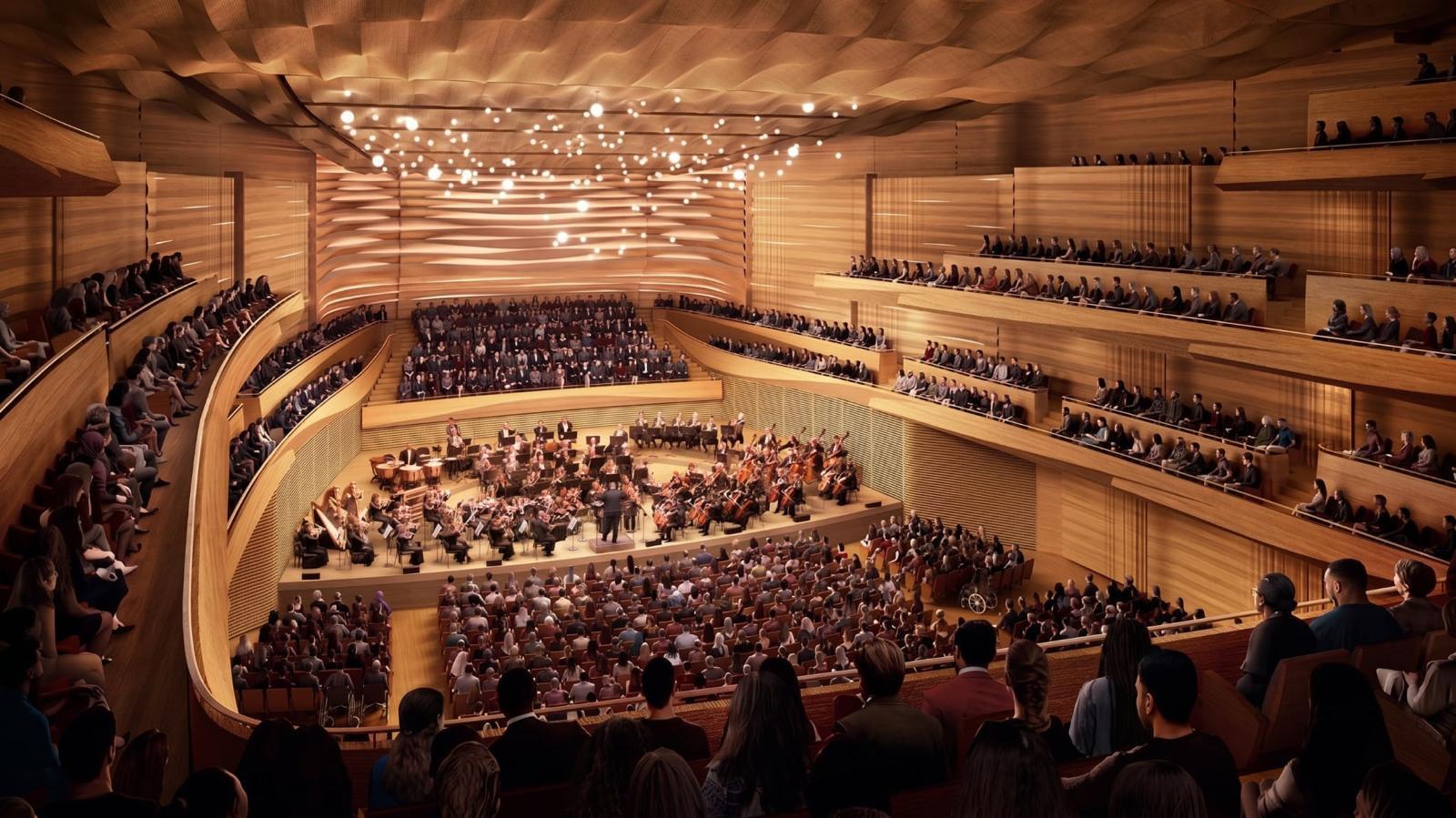 The national hall would be the new home for the Malta Philharmonic Orchestra, the PN said. Render: PN