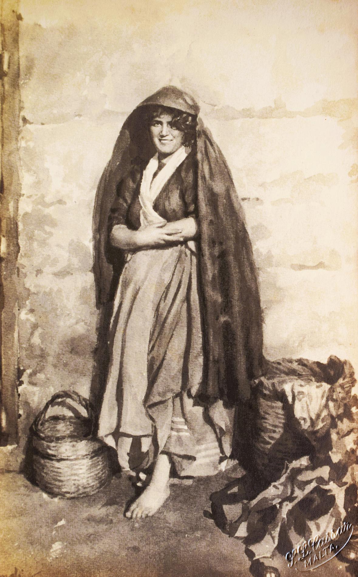 'Street Vegetable Vendor', by Caruana Dingli. A 1915 postcard by Salvatore Lorenzo Cassar