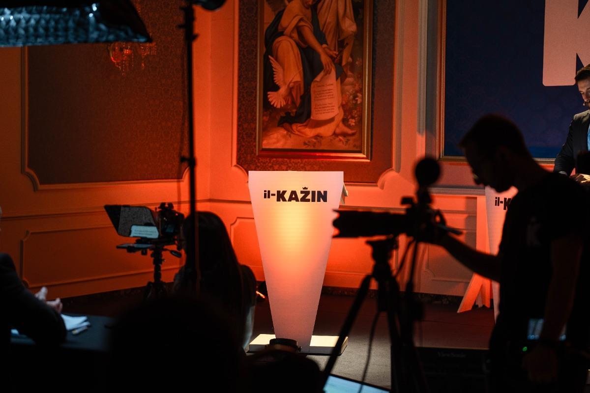 An empty podium instead of Robert Abela. Photo: Jake Bellizzi
