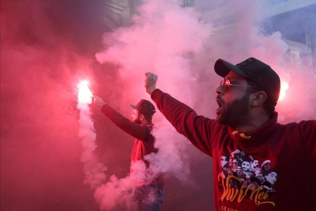 Hundreds of young protesters filled Tunis streets. Photo: Reuters