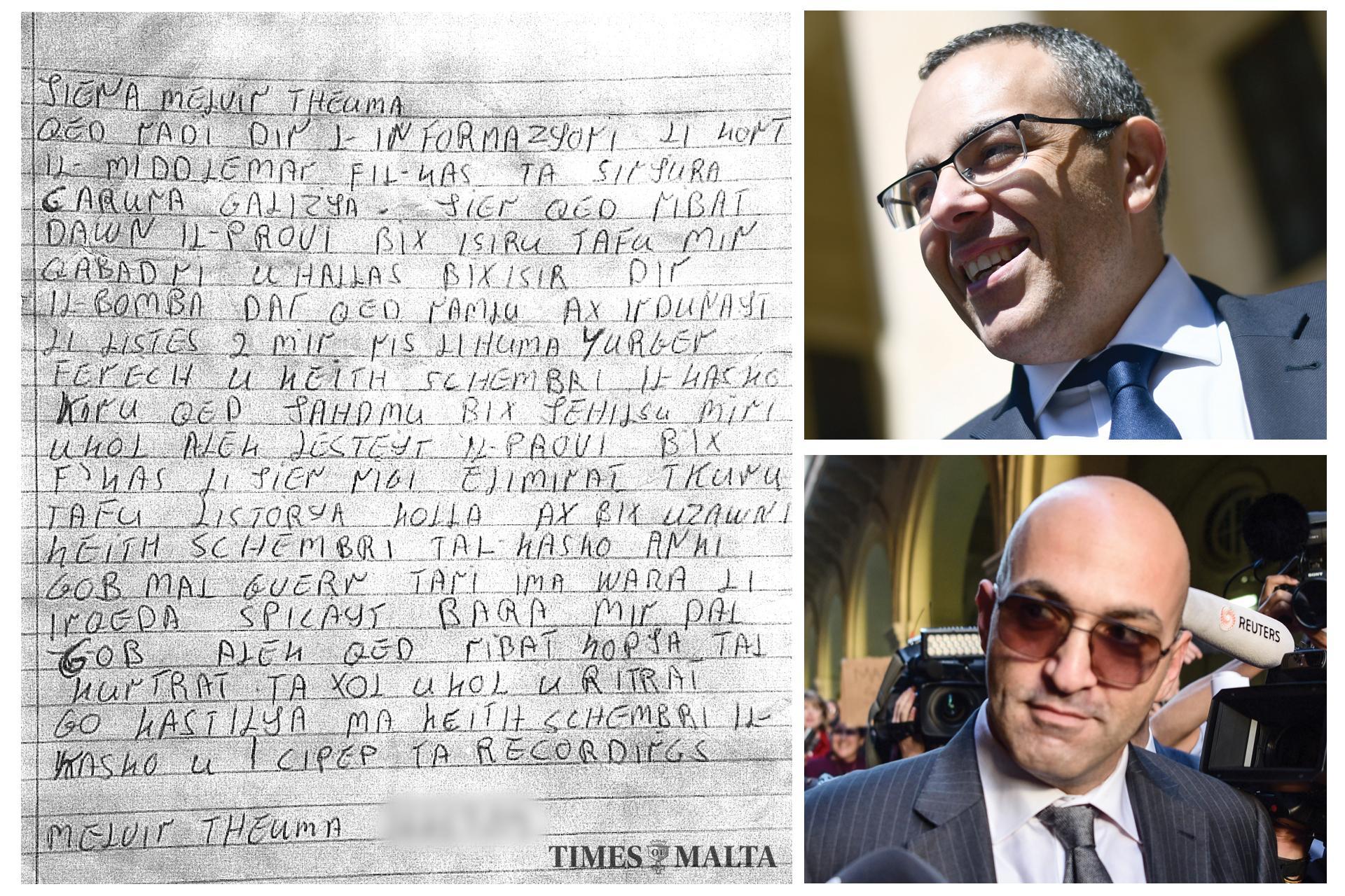 Melvin Theuma's letter reproduced by Times of Malta in 2019.